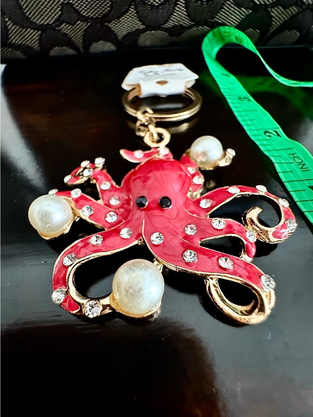 NWT Pink Rhinestone Pearl Octopus Keychain Bag Charm